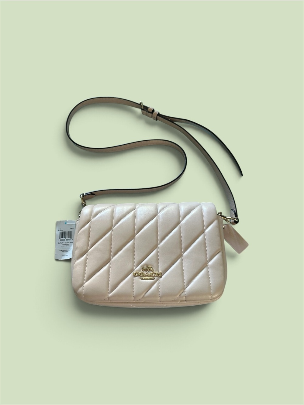 Coach Quilted Crossbody Bag in Light Pink with Gold Hardware